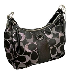 💎 Coach 3 Color Black Metallic Silver Signature Stripe Convertible Satchel Bag